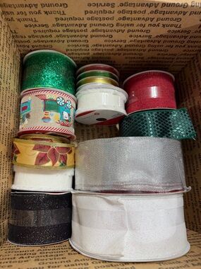 Assorted Holiday Ribbon Bundle - Red, Green, Gold, White, Silver, Black